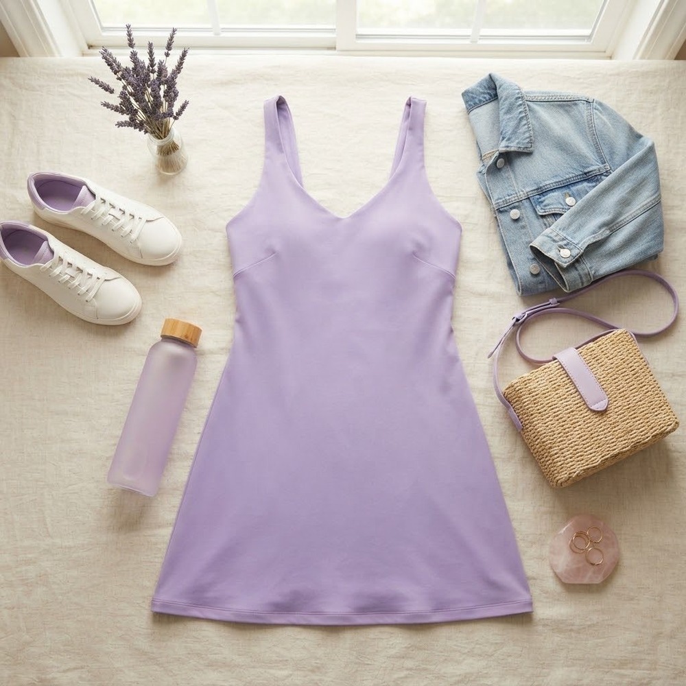 Lululemon Align Dress Purple V-Neck Built-in Shorts Pockets LW1EIOS Size 2